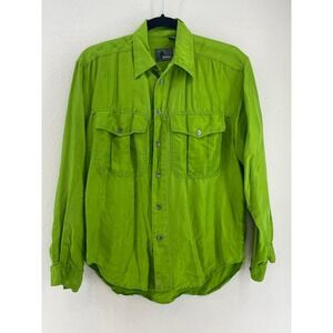 Lizwear Womens 100% Silk Button Down Shirt Bright Green Long Sleeve Size S